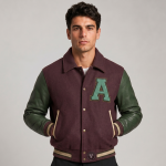 Men Cropped Varsity Jacket Wool Leather