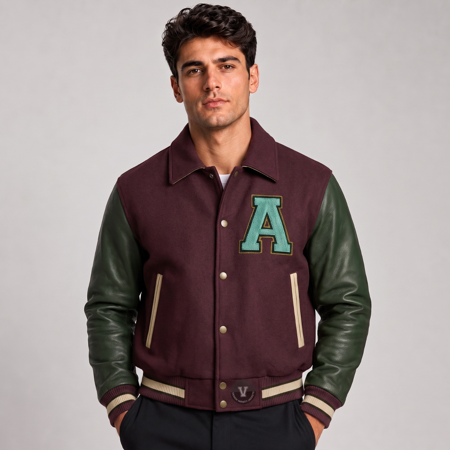 Men Cropped Varsity Jacket Wool Leather