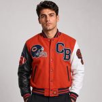Red Cropped Varsity Jacket Men