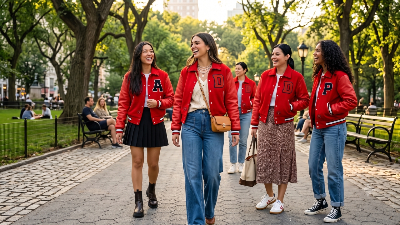 Red Varsity Jacket for Women