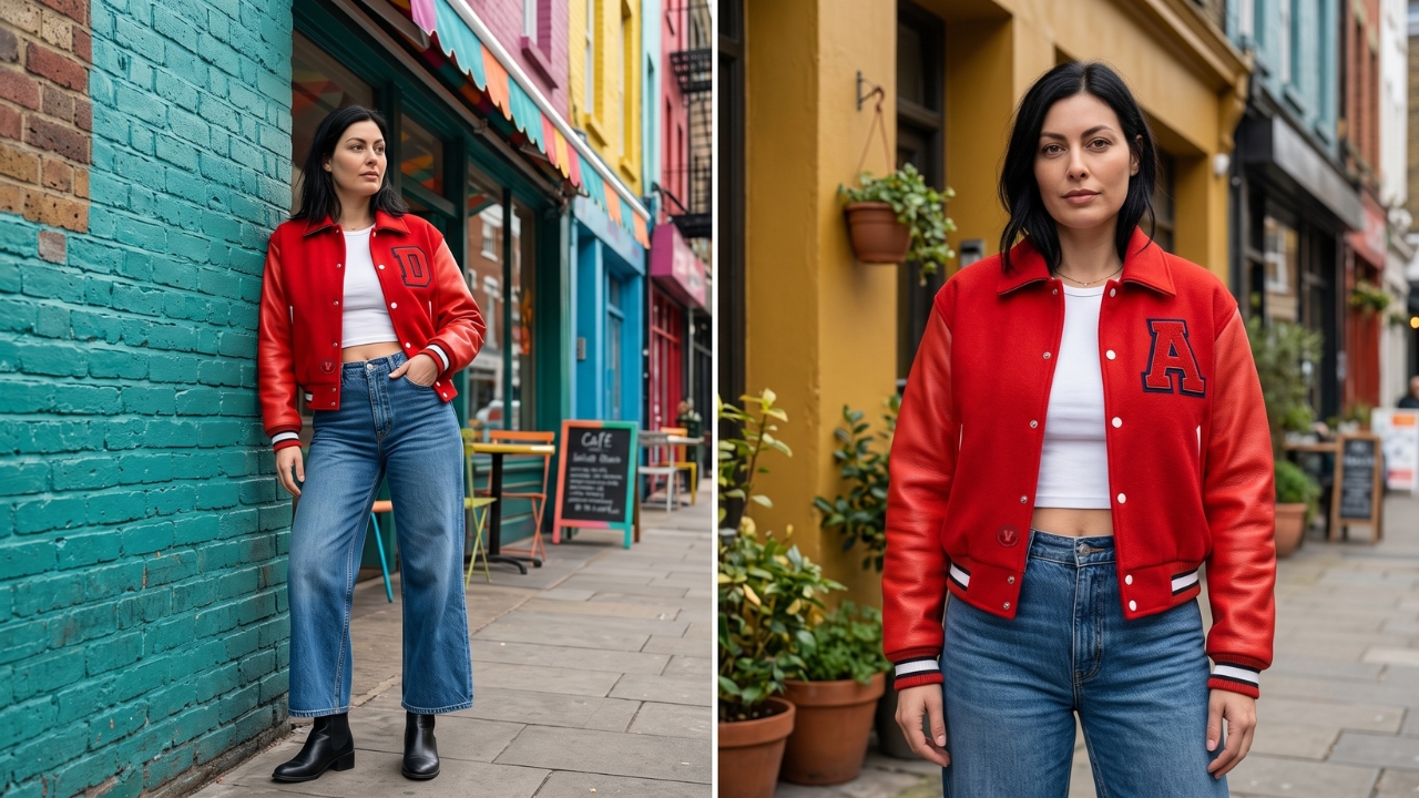 Red Varsity Jacket for Women