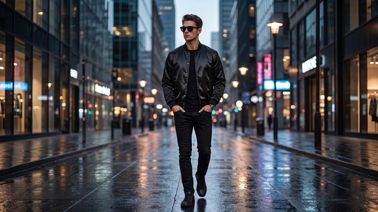 Satin Varsity Jackets Black