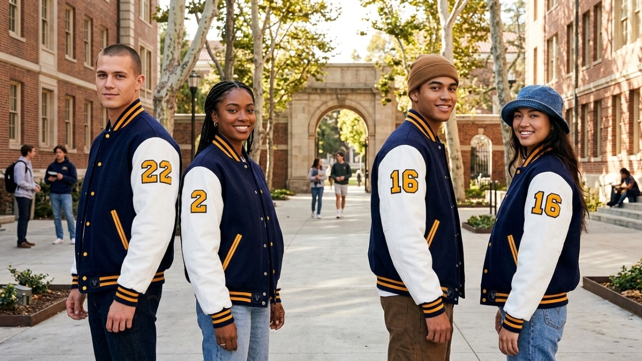 Varsity Jackets with Abstract Embroidery Designs