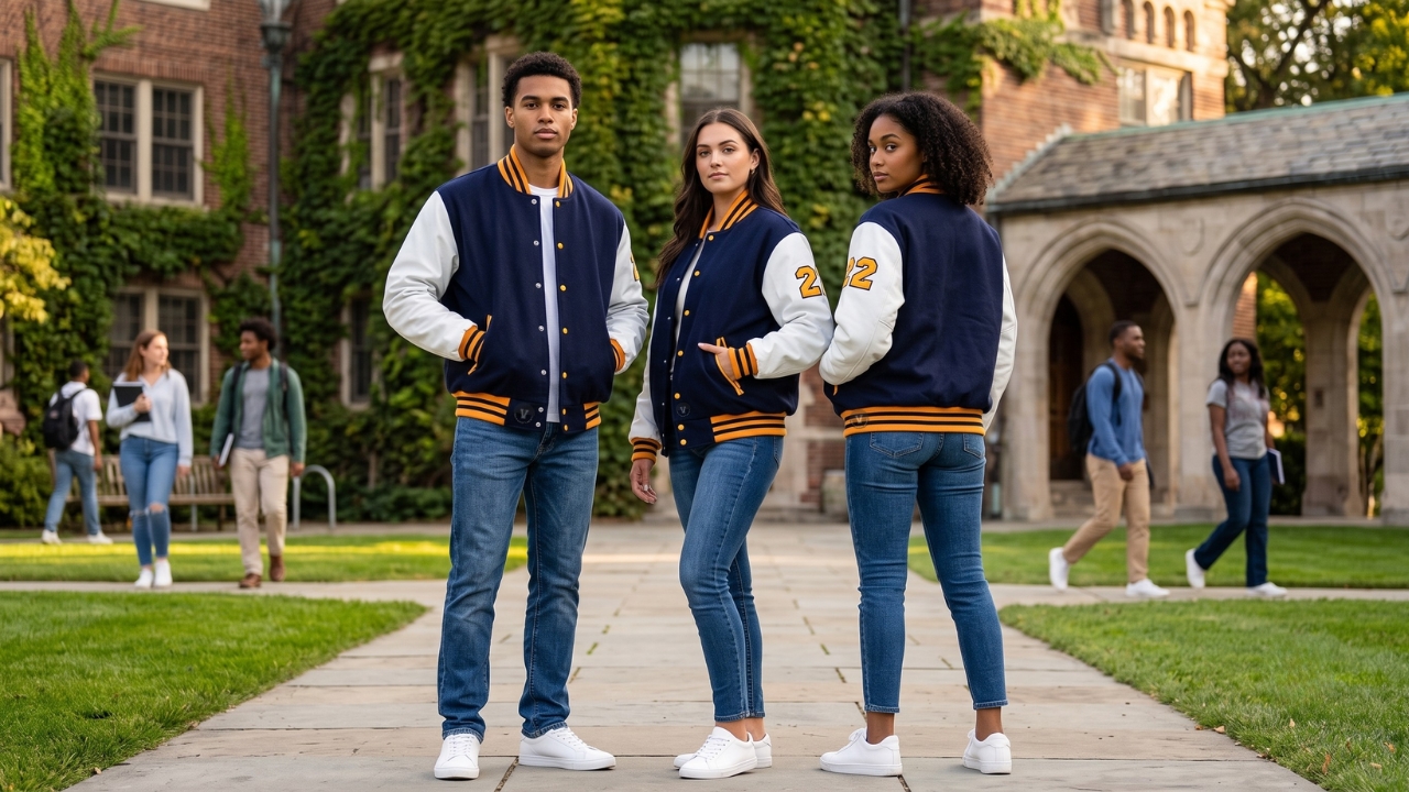 Varsity Jackets with Abstract Embroidery Designs