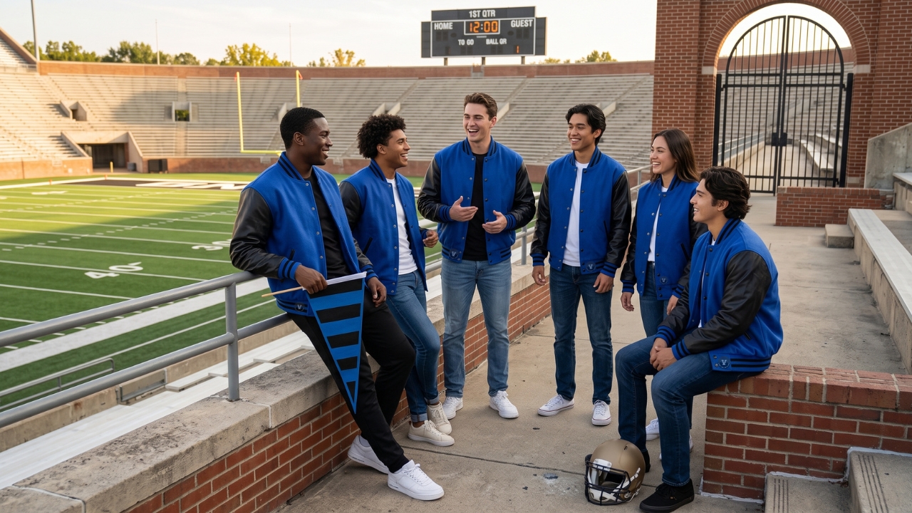 Wool Letterman Jackets with Leather Sleeves