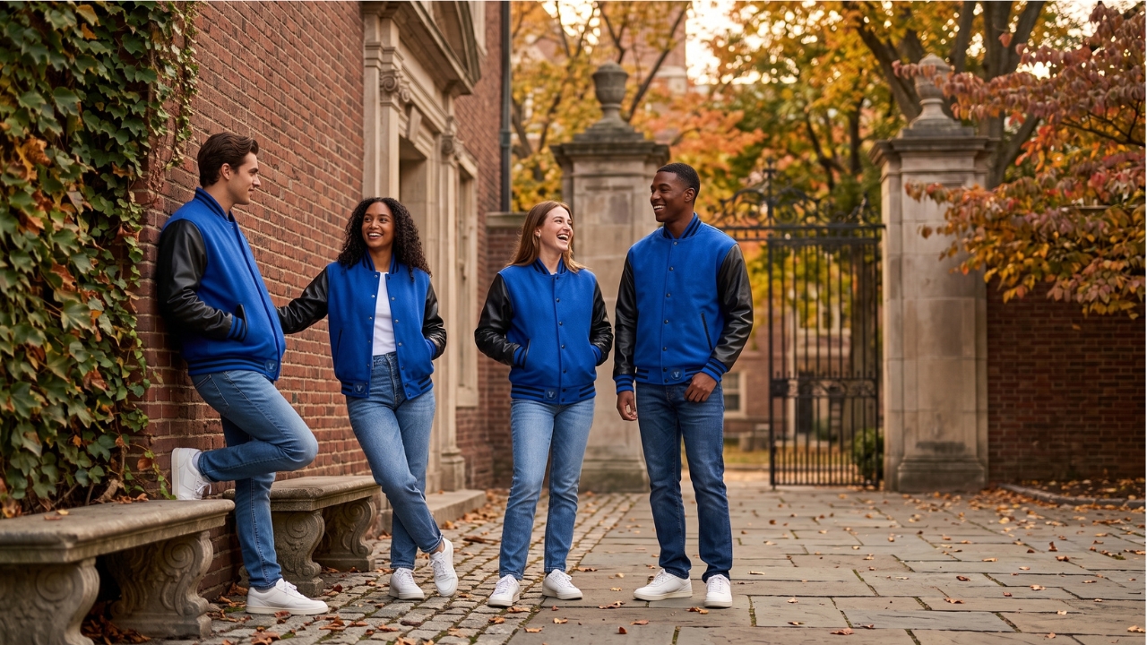 Wool Letterman Jackets with Leather Sleeves